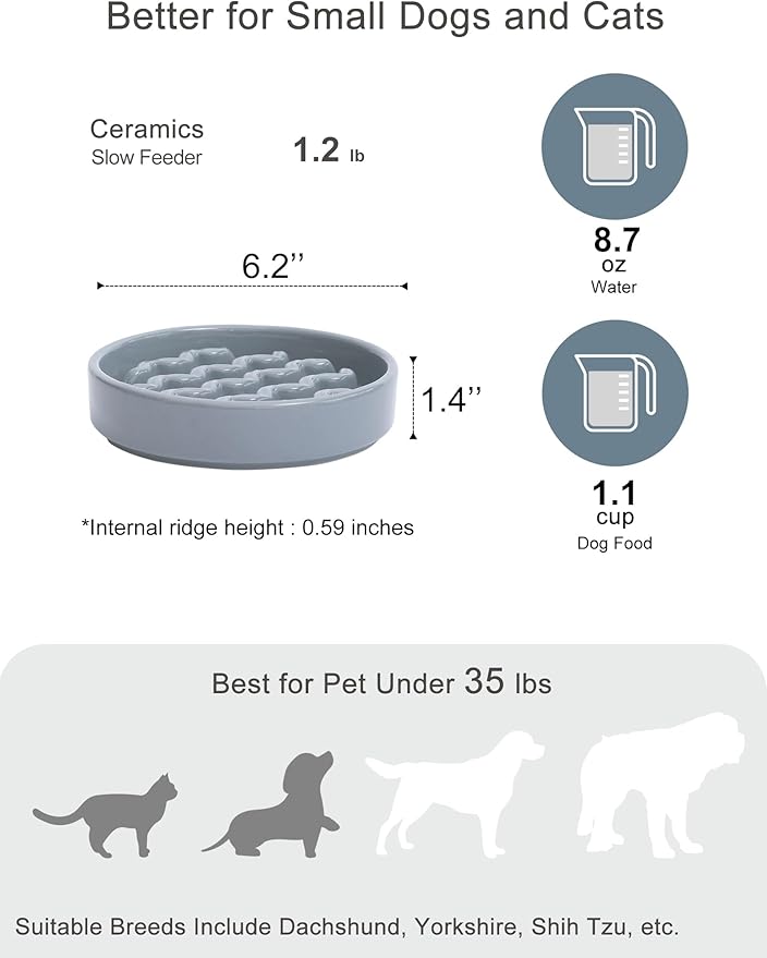 Ceramic Maze Dog Slow Feeder with Non-Slip Silicone Rim – Heavy-Duty Stoneware Bowl with Puzzle Pattern for Bloating & Obesity Prevention (Ice Blue-S)