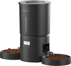 Dual Automatic Cat Feeder 2 Cats,6 Meals/Day,12 Portions/Meal,4.2L Dual Power Double Bowls Feeder,Dry Food Auto Pet Dispenser,10S Voice Record,Flexible Schedule Timer (Black,Basic Dual Bowls)