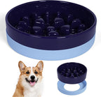 Sted Ceramic Slow Feeding Dog Bowl with Silicone Base, Small Medium Breed, Slow Down Eating, Puzzle Dog Food Bowl, Maze Blue
