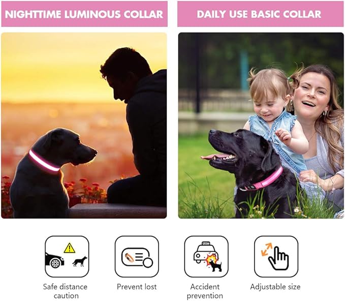 MASBRILL Light Up Dog Collar, LED Glow Collar with USB Rechargeable Lighted Bright Flashing Pink Dog Collar Waterproof for Small Medium Large Dogs, 4 Colors with 3 Sizes (S(0.98 * 15.75"), Pink)