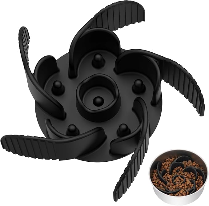 MateeyLife Slow Feeder Dog Bowls Insert with Suction Cups, Cuttable Design for Large & Medium Breeds, Fit for Regular Elevated, Compatible with Metal and Ceramic Dog Bowls for Slow Eating (Black)