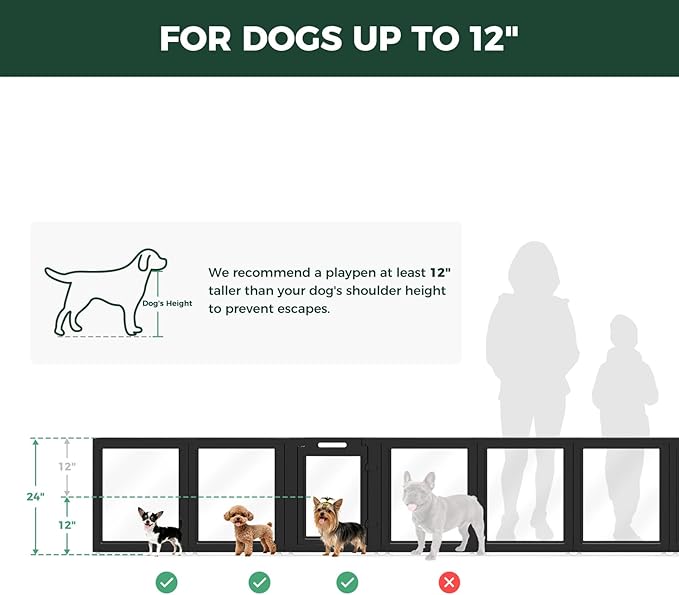 FXW AuraSpace Acrylic Indoor Dog Playpen for Puppies and Small Dogs, 24 Inch, 6 Panels, Black
