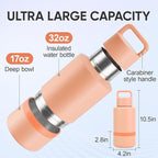 Insulated Dog Water Bottle with Travel Bowl, Dog Lover Gift, Portable Water Bottle Dispenser, Accessories for Car, Hiking, Camping, Outdoor, Leak-Proof, Detachable (Coral Sunset)