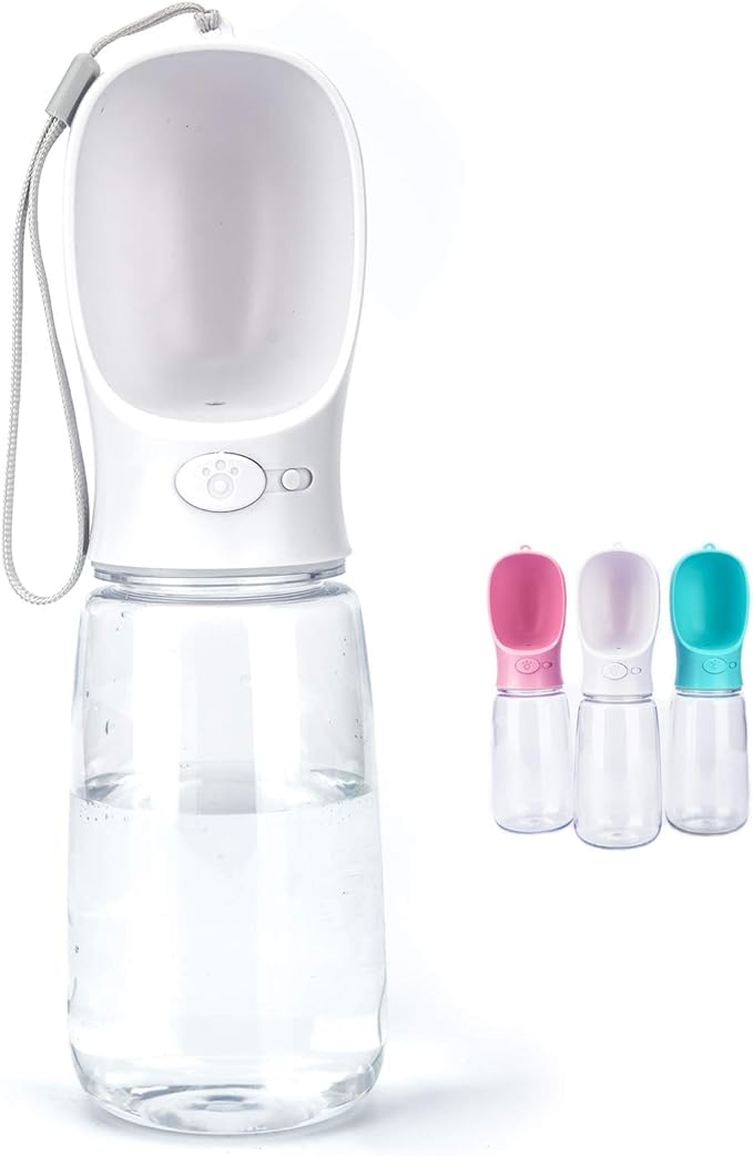 550 ml / 18.6 oz Portable Dog Water Bottle, Water Bottle with Drinking Feeder for Dogs, Water Dispenser for Dogs in Walking, Hiking & Traveling (White)