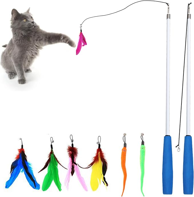 Smokey's Stash Interactive Cat Toy Wand 2pc Cat Fishing Pole Cat Toy for Indoor Cats with Feather and Funny Toy Refills to Drive Kittens Crazy