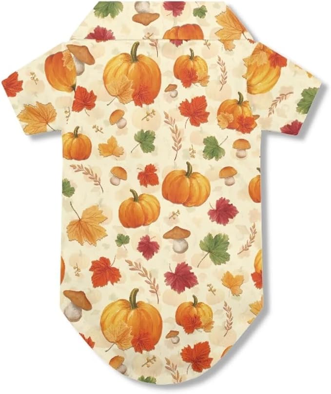 Autumn Pumpkin Dog T-Shirt Teacup Chihuahua Dog Thanksgiving Clothes for Large Dogs Boy Girls Yorkie Puppy Clothes Breathable Collared Polo T-Shirts Doggy Pet Outfits Apparel Tops