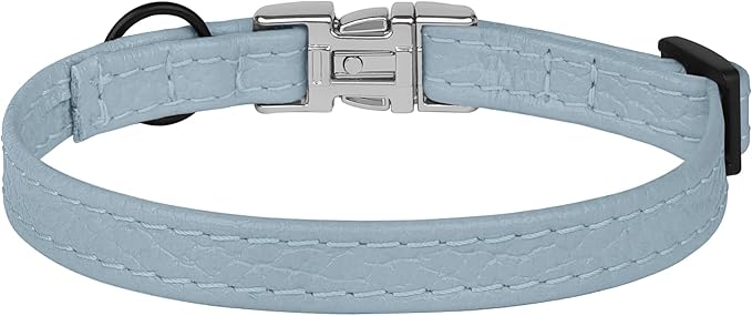 Leather Cat Collar with Buckle and Removable Bell - Non Breakaway Adjustable Soft Safety Small Pet Collars for Girl Boy Cats Kitten (Cornflower)