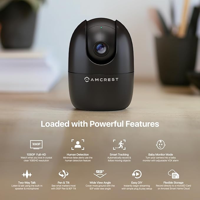 Amcrest 1080P WiFi Camera Indoor, Nanny Cam, Dog Camera, Sound & Baby Monitor, Human & Pet Detection, Motion-Tracking, 2.4Ghz Only, Pan/Tilt Wireless IP Camera, Night Vision, Smart Home ASH21-B