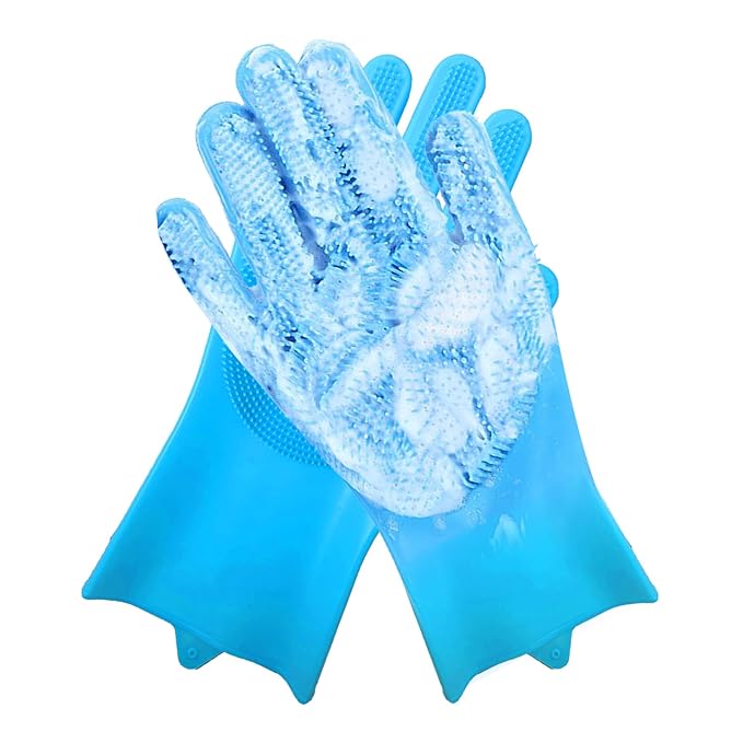 Dog Washing Gloves -Dog Bath Brush - Dog Bath Gloves - Dog Shampoo Brush - Pet Grooming Gloves -Cat Grooming Supplies_ Dog Bath Supplies（1 Pair Blue