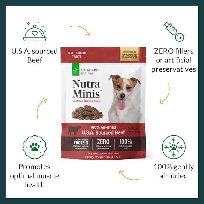 ULTIMATE PET NUTRITION Nutra Minis Dog Air-Dried Training Treats (5 oz) (Beef)