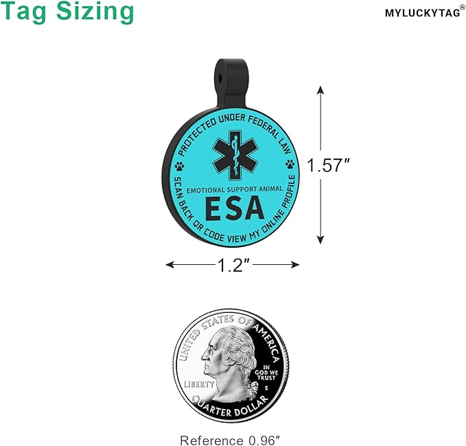 MYLUCKYTAG QR Code ESA Emotional Support Dog ID Tag - Pet Online Profile - Scan QR Receive Instant Pet Location Alert Email