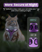 FAYOGOO Cat Harness, Cat Leash and Harness Set for Walking Escape Proof, Harness for Small Cats/Small Dogs, Large Kitten/Puppy Harness and Leash, Harness for Cats S-XXL(Modern Violet, Large)