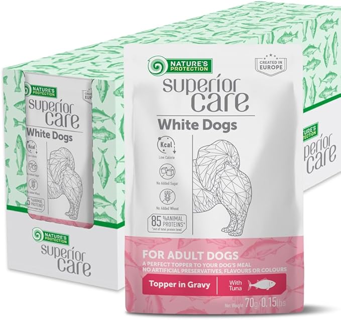 Nature's Protection Wet Dog Food Pouches for Small & Large Breed - High Protein, 24-Pack Soft Dog Food Toppers for Adult Light Coated Dogs (Superior Care - Tuna Fish, 2.46-oz)