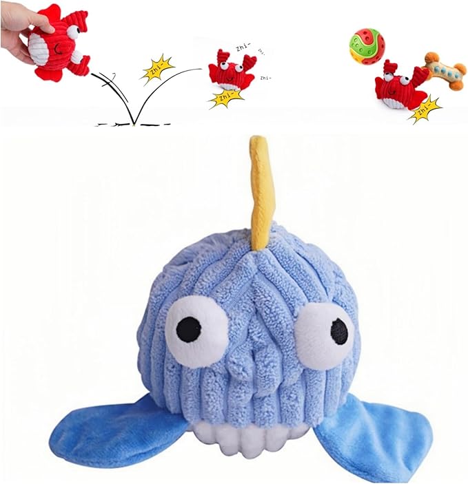 Dog Toys for Aggressive Chewers,Squeaky Dog Toys to Keep Them Busy,No Stuffing Interactive Dog Chew Toys,Suitable for Medium,Large and Small Dog(Blue Whale)