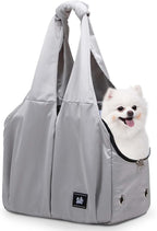 Dog Purse Carrier for Small Dogs, Cats, and Puppies – Soft-Sided Travel Pet Tote Bag with 4 Large Pockets, Foldable, Lightweight, Fits Pets up to 15 lbs, for Travel, Vet, Outings (Grey)