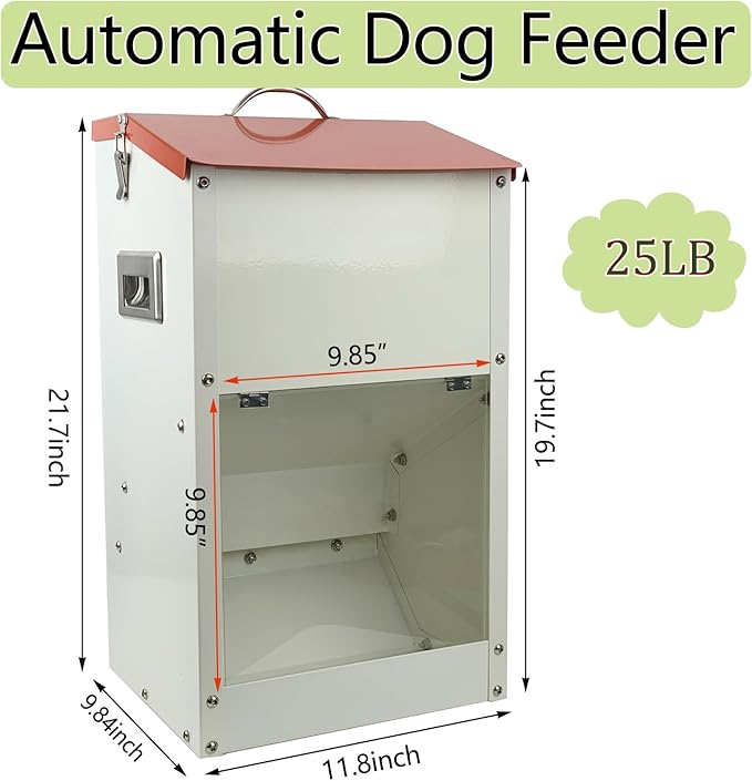 Galvanized Automatic Dog Feeder Large Breed Dog Food Dispenser for Large Dogs, 25lbs Outdoor Pets Feeder Gravity Food Feeder
