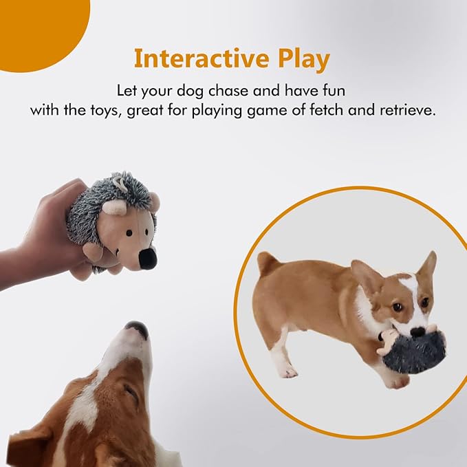Dog Squeaky Toys, Durable Stuffed Crinkle Plush Dog Chew Toys for Puppy Teething, Interactive Dog Toys for Small, Medium and Large Dogs (Grey+Yellow, Hedgehogs)