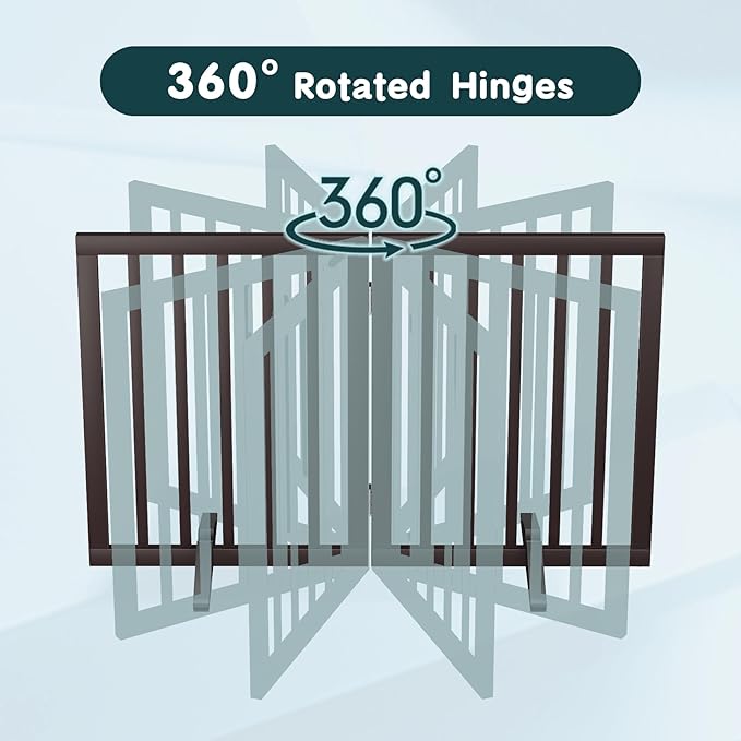 Semiocthome Bamboo Dog Gates Indoor 2-Panel Freestanding Puppy Gates for The House with 2 Metal Stands 24" H Folding Wood Pet Gate for Stairs Doorway, Fully Assembled Safety Fence Espresso