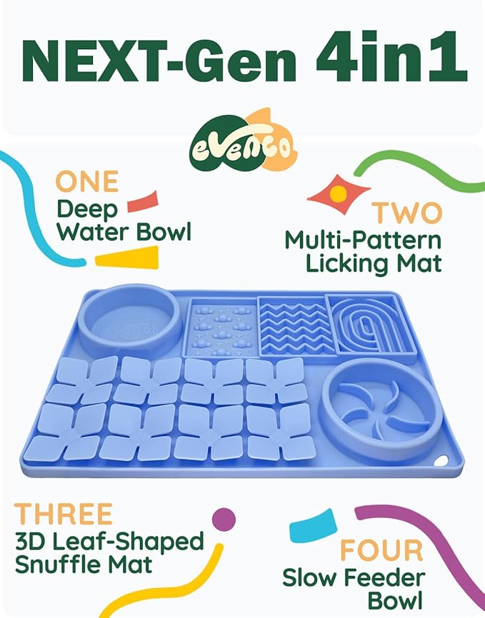 Slow Feeder Bowl for Dogs and Cats, Silicone Lick Mat & Snuffle Mat with Suction Cups - Interactive Puzzle Feeder, Slow Eating, Keep Busy and Reduce Vomiting (15.75" x 10.5" Light Blue)