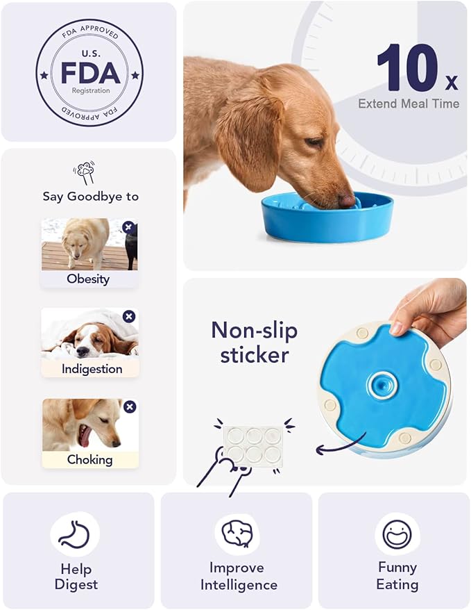 LE TAUCI Ceramic Slow Feeder Dog Bowls Small Breed, 0.6 Cups Dog Food Dish for Fast Eaters, Puzzle Bowl for Small Dogs and Cats,Vortex Blue