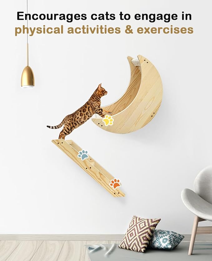 Cat Wall Shelves, Cat Shelves for Wall with Step, Wall Mounted Cat Furniture, Cat Wall Furniture for Climbing, Sleeping and Playing, Cat Wall Steps for Indoor Cats or Kitty