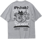 Womens Vintage Graphic Tee Shirt Cat Print Short Sleeve Loose Tunic Tops Gothic Oversized Punk Baggy Shirts