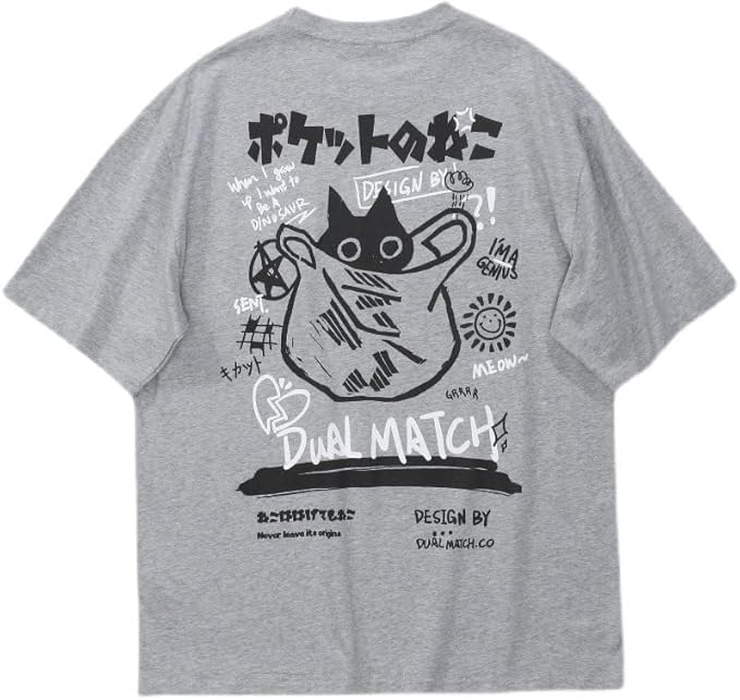 Womens Vintage Graphic Tee Shirt Cat Print Short Sleeve Loose Tunic Tops Gothic Oversized Punk Baggy Shirts