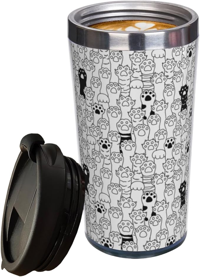 Cat Dog Paw Travel Coffee Mug with Filp Lid, Animal Stainless Steel Insulated Tumbler Cup 14 Oz, Holiday Birthday Christmas Gift for Men Women Dad Mom Sister Friend Bestie Dog Lover