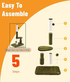 Happi N Pets 34“ Tall Cat Scratching Post for Big Cats, Natural Sisal Cat Scratchers for Indoor Cats, Heavy Duty Cat Stands Featuring with Cat Self Groomer and Hanging Toys, Free Catnip-Green