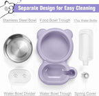 Dog Bowls, Cat Food and Water Bowl Set with Water Dispenser and Stainless Steel Bowl for Cats and Small Dogs - Purple