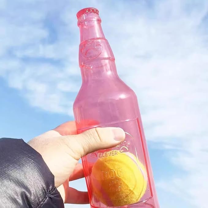 Wine Bottle Dog Toy, Fun Interactive Cute Squeaky Dog Toys with Tennis Ball Inside, Ideal for Large/Medium/Small Dogs to Fetch Games and Bonding Time, Not for Heavy Chewers, Medium-Red