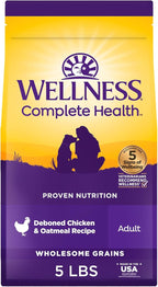 Wellness Complete Health Dry Dog Food with Grains, Natural Ingredients, Made in USA with Real Meat, All Breeds, For Adult Dogs (Chicken & Oatmeal, 5-Pound Bag)