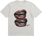 Verdusa Women's Lips Print Graphic Tees Y2k T Shirts Summer Crew Neck Vintage Going Out Tops