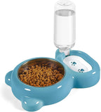 Dog Bowls, Cat Food and Water Bowl Set with Water Dispenser and Stainless Steel Bowl for Cats and Small Dogs - Blue