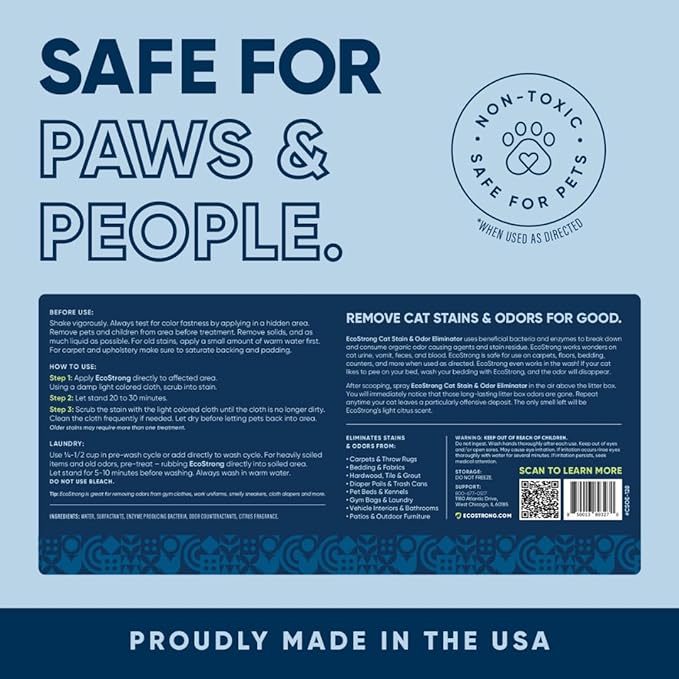 Eco Strong Cat Stain and Odor Remover| Enzyme Urine Odor Neutralizer - Stain Remover for Carpet, Litter Boxes, Bedding, and Laundry [160 Fl Oz Bundle]