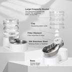 RIZZARI Automatic Dog Water Bowl Dispenser: 5L Upgraded Gravity Stainless Steel Cat Water Dispenser, Water Feeder with Two Caps and Filters for Pets Indoor/Outdoor Use by Owners (5L+)