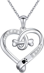 Paw Print Necklace Cat Puppy Paw Earrings Sterling Silver Hypoallergenic Dog Paw and Bone Friendship Cubic Zirconia Paw Set for Women Teen Girls