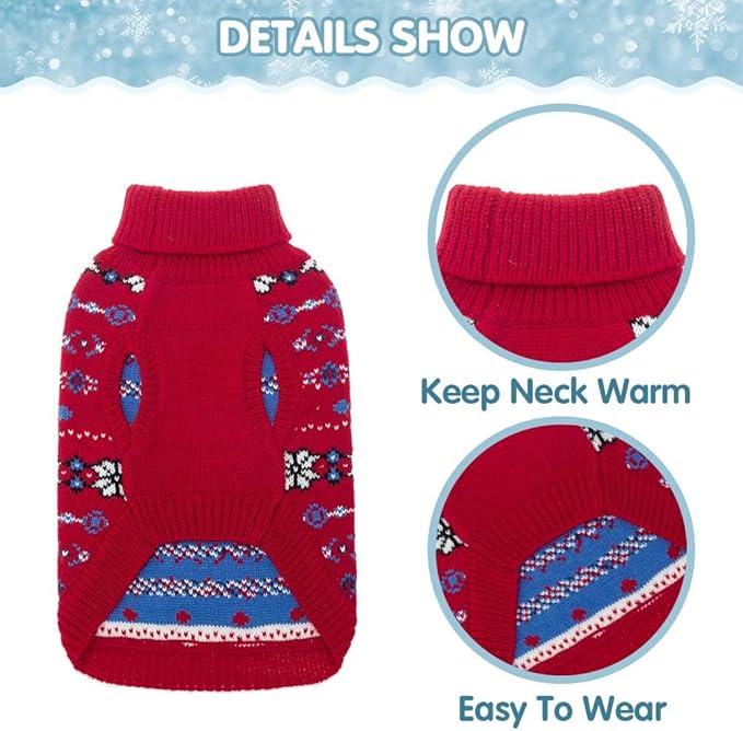BINGPET Dog Sweaters for Small Dogs,Winter Dog Sweater Warm Clothes Boys Girls with Leash Hole,Classic Snowflake Doggy Knitwear Clothes,Ideal Gift for Pet in New Year(Red, Small)