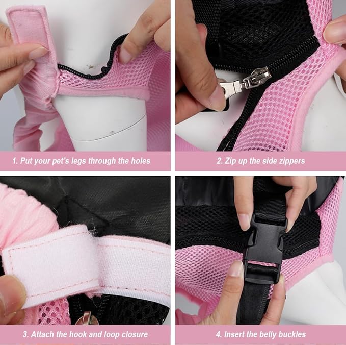 FEimaX Dog Carrier Backpack Pet Legs Out Front Cat Travel Bag, Adjustable Puppy Backpacks Carriers Hands-Free for Small Medium Dogs Cats Hiking Traveling Camping Daily Walking (Small, Pink)