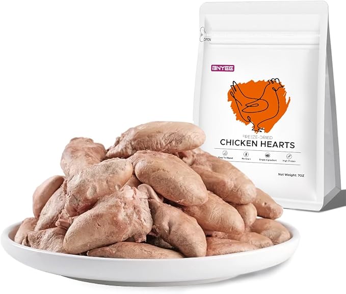 7 OZ Freeze Dried Chicken Hearts Treats for Dogs Cats, High Protein Raw Dog Food Topper, Single Fresh Ingredient Treats, Rawhide Free