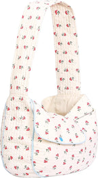 Floral Dog Sling Carrier, Breathable Cotton Hand-Free Cat Carrier,Chest Pet Purse for Small Dog Cat 3-12 lbs (White, Medium)