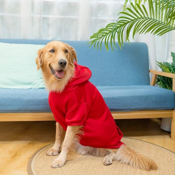 KOOLTAIL Basic Dog Hoodie - Soft and Warm Dog Hoodie Sweater with Leash Hole and Pocket, Dog Winter Coat, Cold Weather Clothes Sweatshirt for Small Medium Large Dogs Puppy Cat Boys Girls Red XL