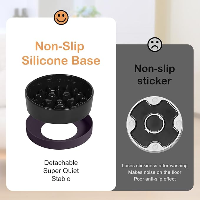 Sted Ceramic Slow Feeding Dog Bowl with Silicone Base, Small Medium Breed, Slow Down Eating, Puzzle Dog Food Bowl, Maze Black