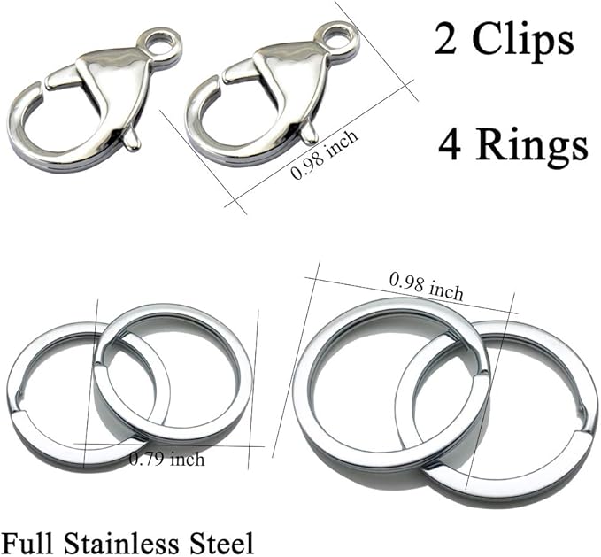 IVIA Dog Tag Clips / 316 Stainless Steel Lobster Buckle with Rings for Cat& Dog Collars and Necklace(2 Pack Silver)
