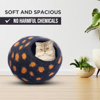 Woolygon Premium Felt Cat Cave Bed - Polka Dot Series - Wool Kitty Beds Handcrafted Kitten Caves Bed for Indoor Cats - Eco-Friendly Merino Wool, Foldable Cat Hideaway Cat Houses (Yellow/Black Dots)