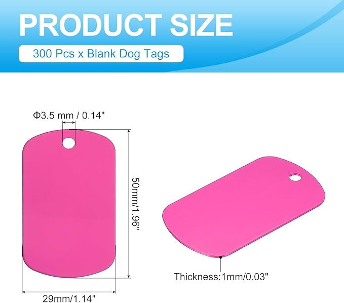 MECCANIXITY Blank Dog Tags Rectangle Blank Aluminum Blank Keychains Laser Engraving Blanks ID Name Tag Metal Personalized Pet Tags for DIY Crafts Rose Red, 300 Pack