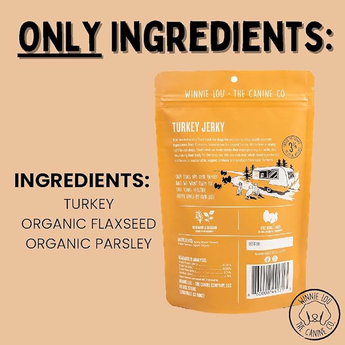 Winnie Lou Organic Jerky Dog Treats - Human Grade, Made in USA - All Natural, Healthy (Turkey Jerky)