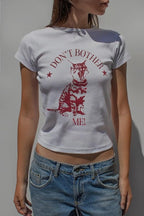 Y2k Womens Graphic Baby Tee Slim Fit Short Sleeve Crop Tops Funny Letter Animal Print Shirts 90s 2000s Streetwear