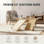 Cat Scratcher with Ramp, 22-inch Natural Sisal & Solid Wood, Tool-Free 2-Step Assembly, Stable Triangle Base for Indoor Cats (Beige)