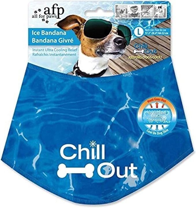 ALL FOR PAWS Dog Cooling Bandana, Cooling Bandanas for Large Dogs, Ice Dog Bandanas, Cooling Neck Wraps for Dogs, Chill Out Blue Neck Cooler (L)